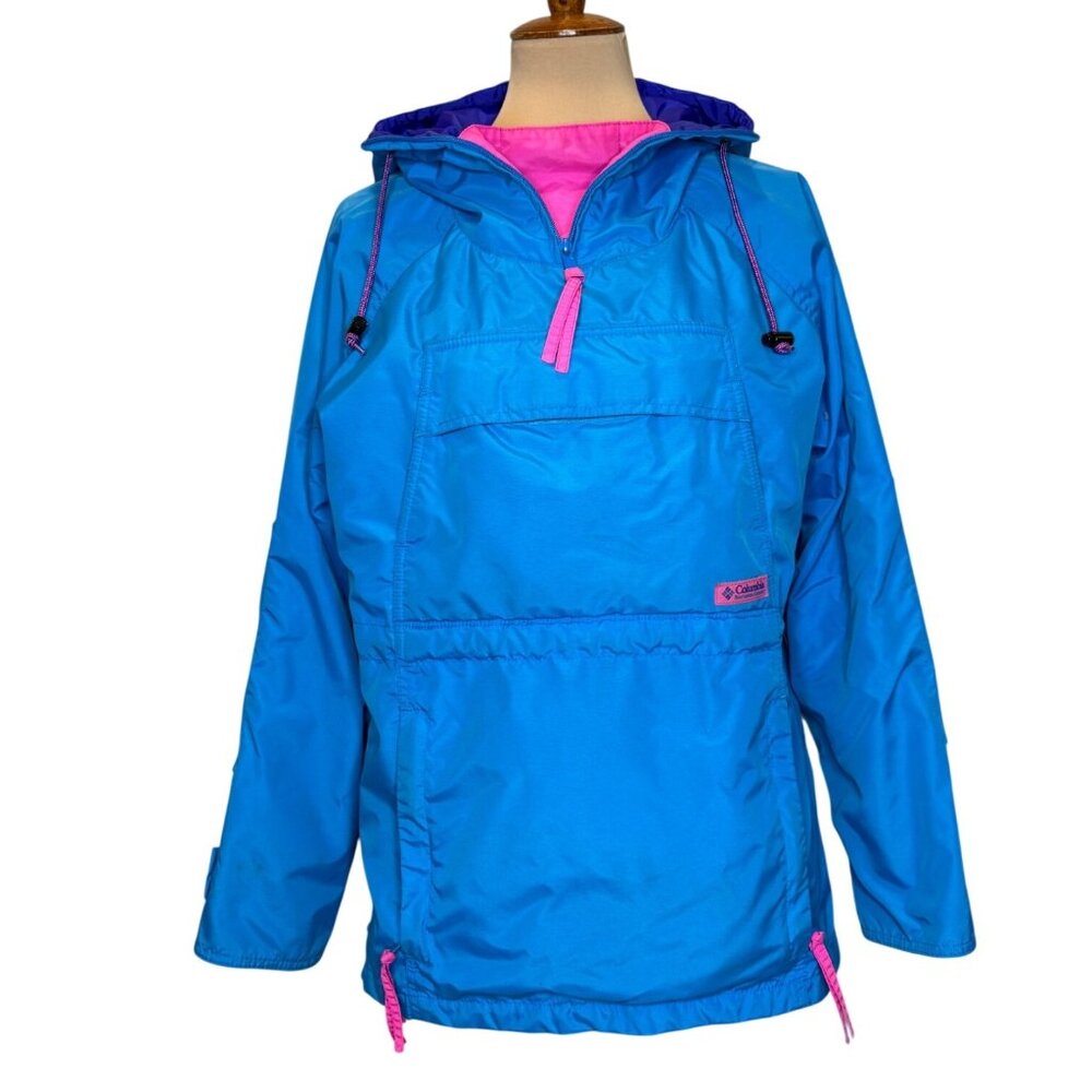 Vintage Columbia Womens Retro Colorblock Radial Sleeve Shell Jacket Medium Teal